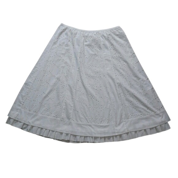 Talbots Skirt Womens XL White Midi Eyelet Ruffle Pull On Prairie Peasant Cottage - Picture 2 of 11